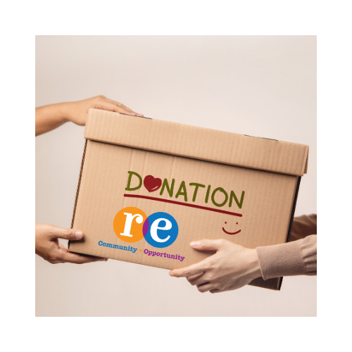 Donation box with heart in letter O with hands holding to give and to take away