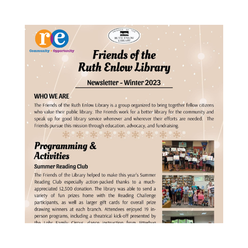 Friends of the Ruth Enlow Library card - small image of newsletter
