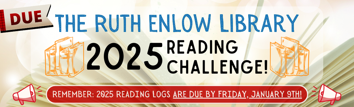 books, megaphones, due sign, 2025 reading challenge logs due