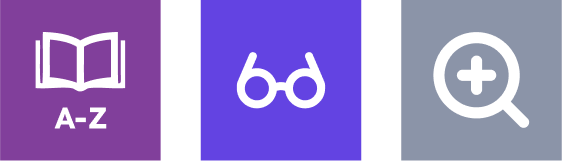 3 buttons for reading aids - magenta dictionary, purple page summarizer, grey magnifier
