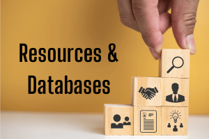 Resources & Databases text with blocks stacked and icons on blocks