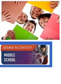logo with Middle school children holding folders