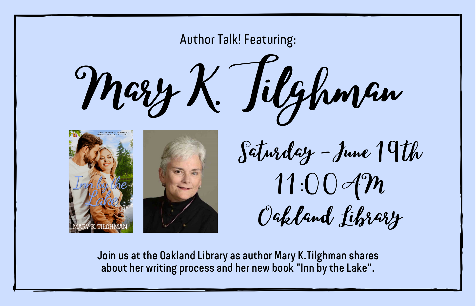 Author Talk with Mary K.Tilghman lake inn