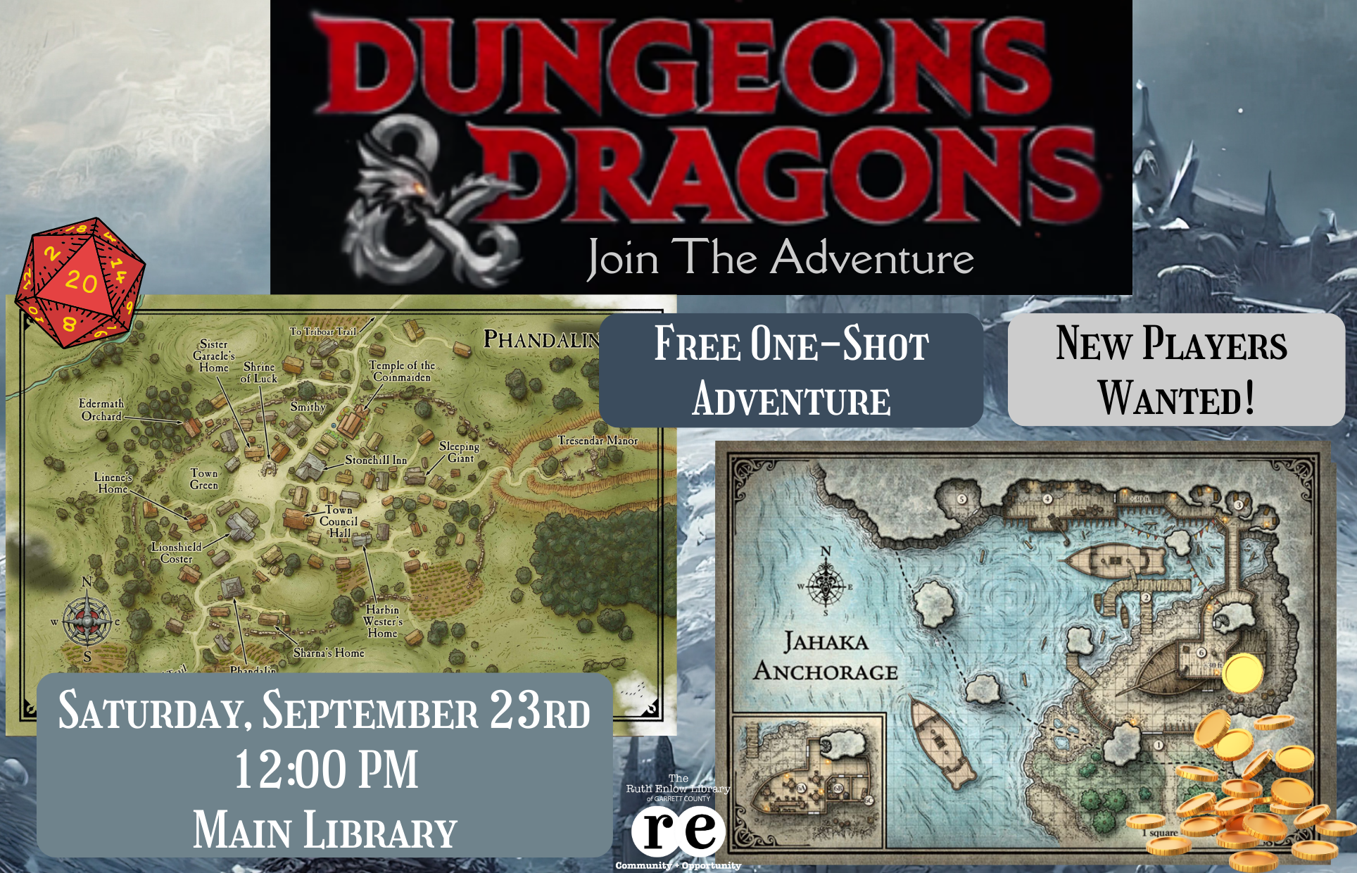 D&D Maps and Logo with castle in background