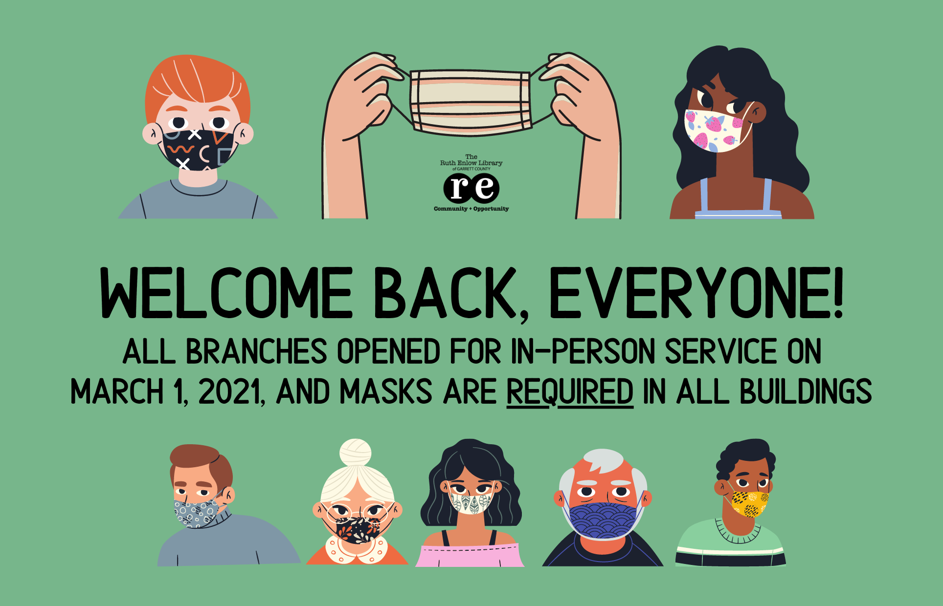March reopening in-person service masks