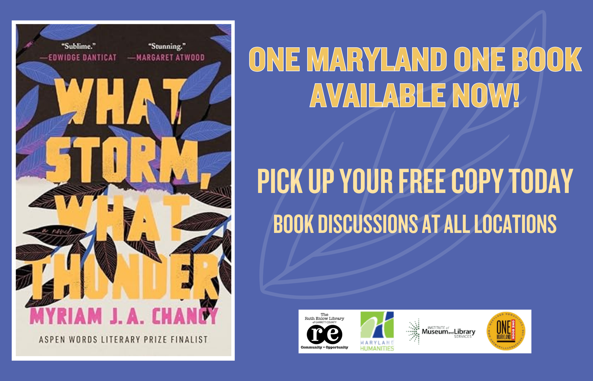 what storm what thunder book cover, REL logo, MD Humanities logo, IMLS, OMOB logo logo, 