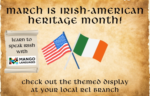 irish flag, american flag, scroll, Mango languages logo