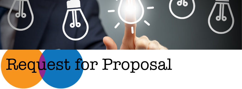 Request for Proposal banner - 5 light bulbs drawings with man's finger touching middle bulb