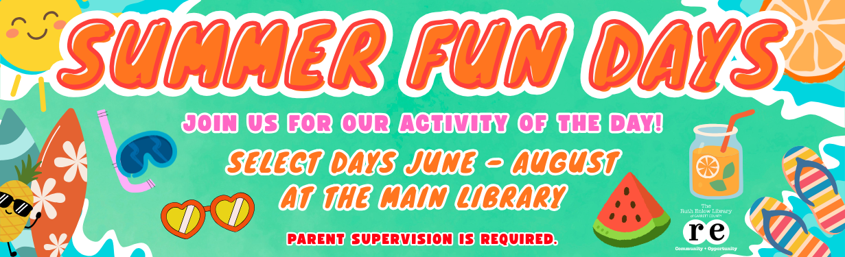 Summer Fun Days at the Main Library with decorative Summer Graphics
