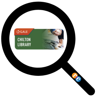 Magnifying glass with RE on handle and Chilton Library icon
