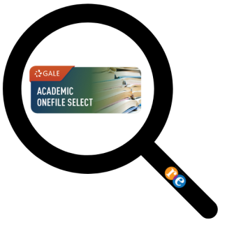 magnifying glass with RE on handle and text Academic Onefile Select