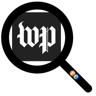 Magnifying glass with RE on handle Washington Post logo (WP)