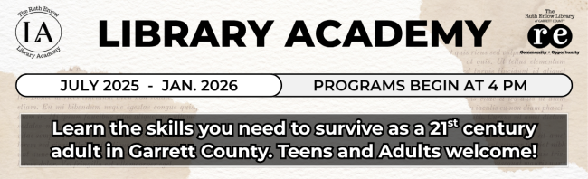 Library Academy ad, REL logo, Library Academy logo, paper 