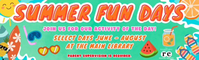 Summer Fun Days at the Main Library with decorative Summer Graphics