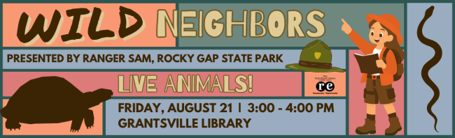 wild neighbors program banner featuring child explorer, outline of snake and turtle